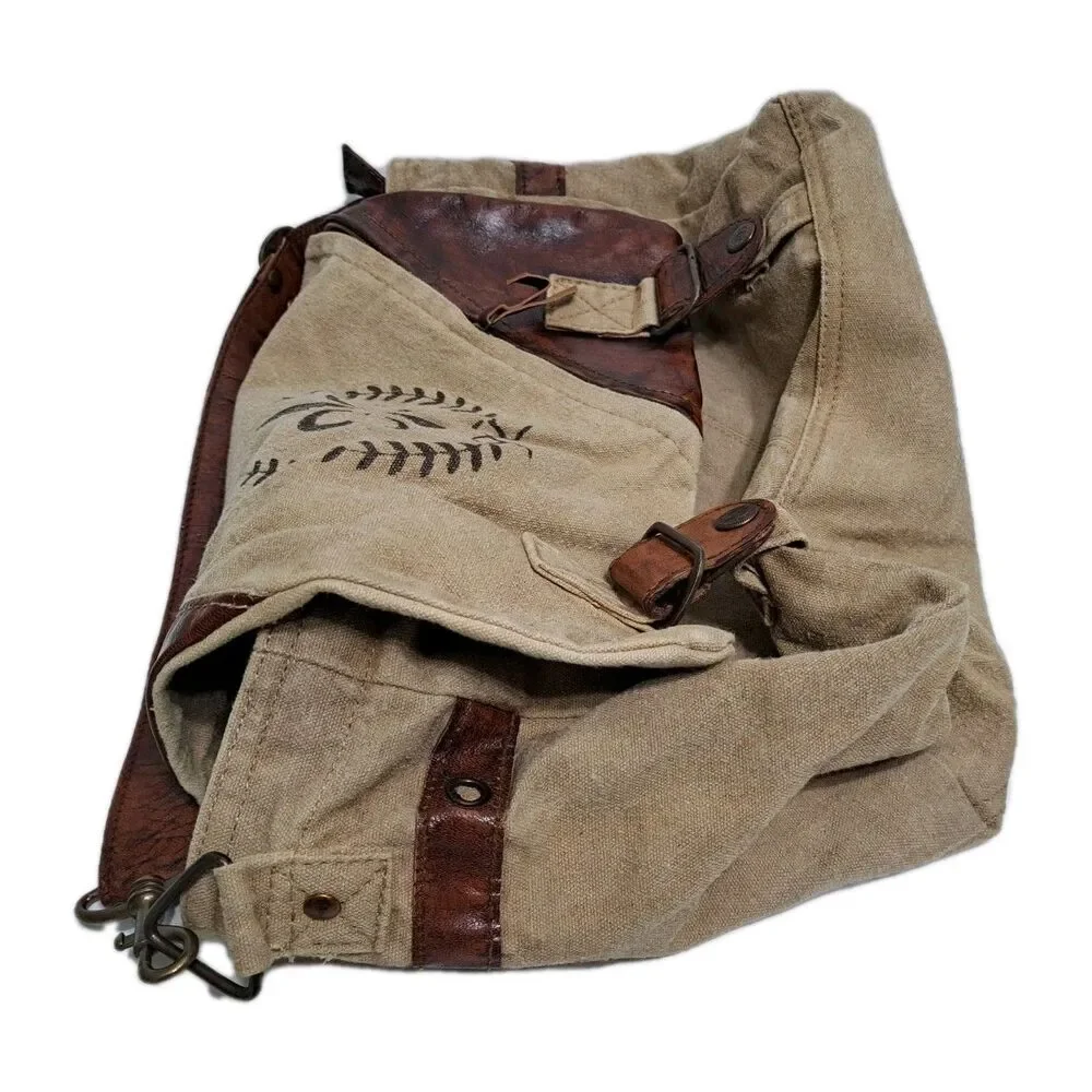 Canvas Leather Brown Messenger Bag Purse Oklahoma Fleur De Lis Khaki